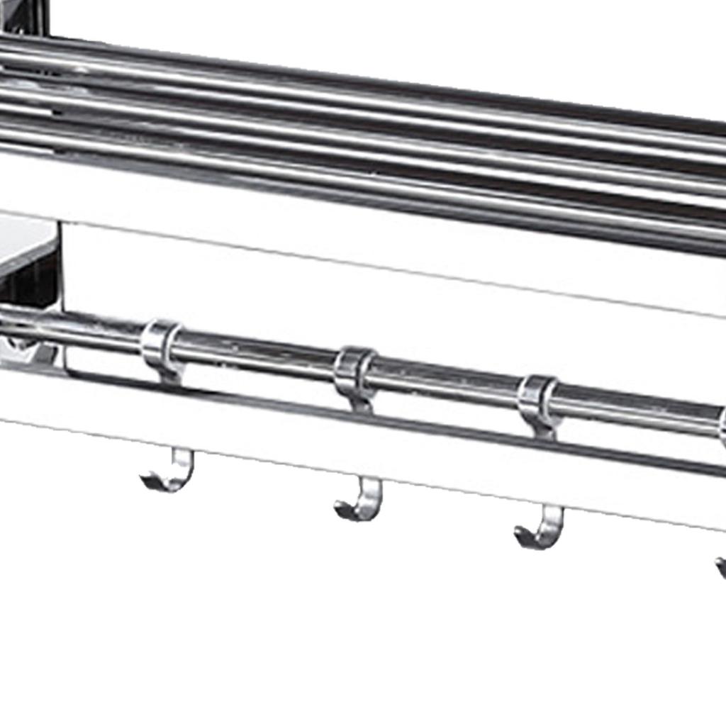 Double Towel Rack Foldable Adhesive 304 Stainless Steel Wall Towel Shelf with Hooks for Bathroom