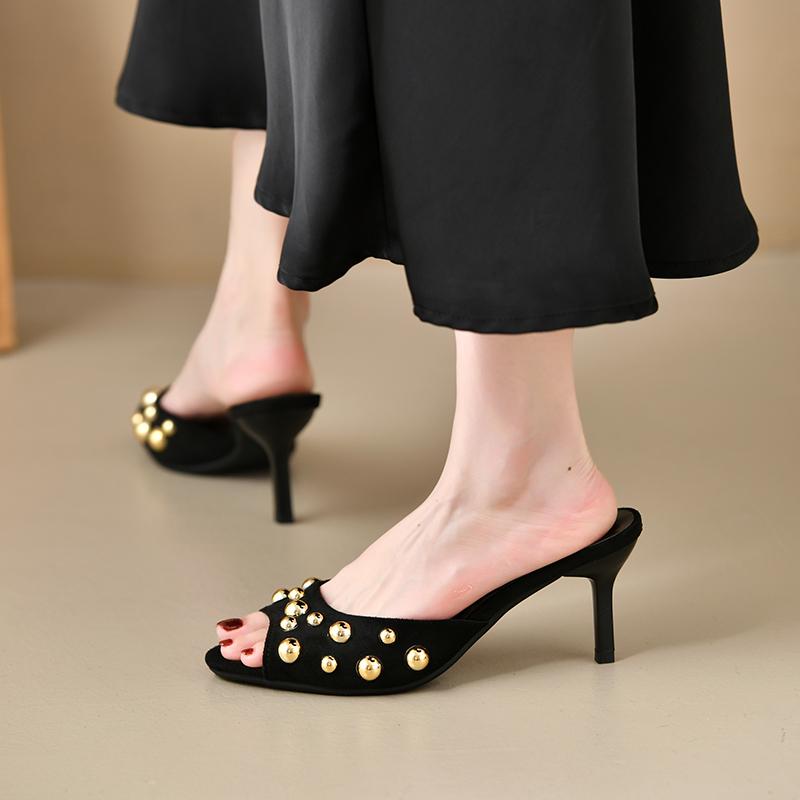 Fashion 2025 Summer Open Toe Women's Slippers Fashion Outdoor Dress New Metal Decoration Plus Size Light Best Seller Sandals Slippers