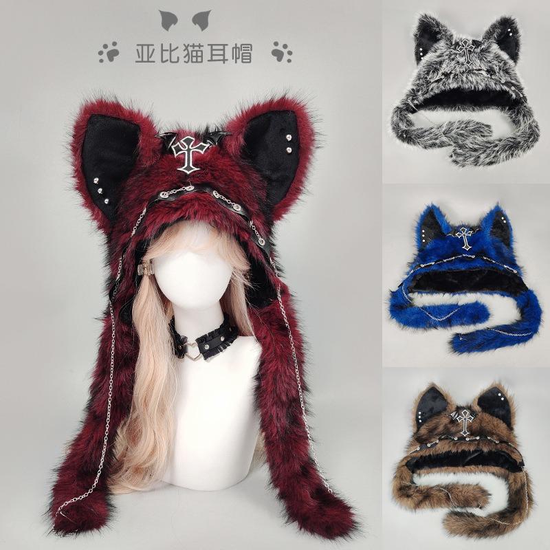 Subculture hottie cat-eared hat punk rock autumn and winter thermal hat dark goth winter plush hat