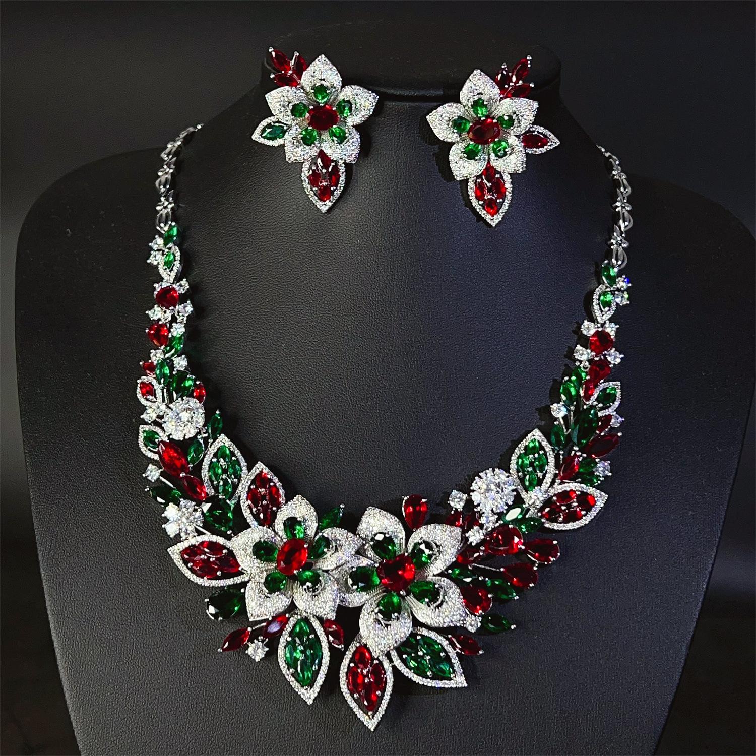 

New Gorgeous Blue Flower Sparkle Necklace Earrings stereo Jewelry Women s Dress Decoration Wedding Holiday Ball Gift M-897 resizable