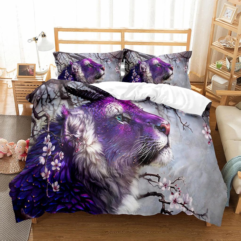 Purple Dragon Duvet Cover Jungle Animals Myths and Legends Dragon Children Boys Children Teens for Bedroom Decoration Queen King