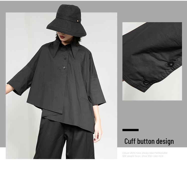 Hong Kong Style Trendy Irregular Three-Quarter Sleeve Women's Blouse - Loose Casual Spring/Summer Shirt