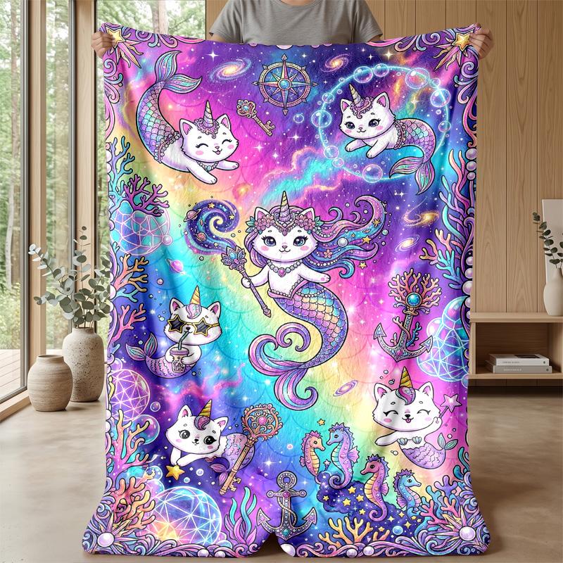 Fantastic Unicorn with Flowers Theme Blanket Lightweight Warm Flannel Blanket Decorative Throw Blanket for Home Decoration