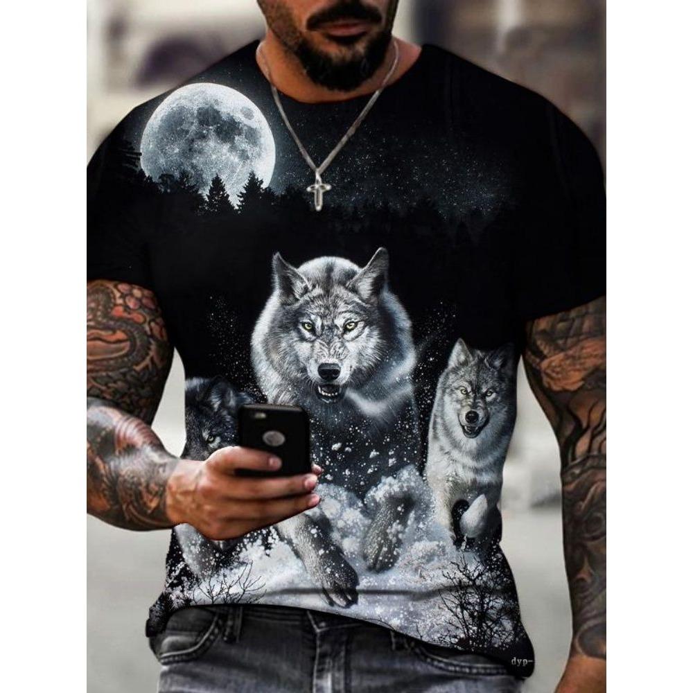 Summer fashion street short sleeved 3D digital printed animal men's T-shirt, oversized loose casual street hip-hop