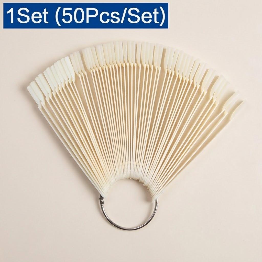 

50Pcs False Nail Tips Practice Display Tools Color Card Manicure Art Buckle Ring Set Nail Art Accessories бежевий