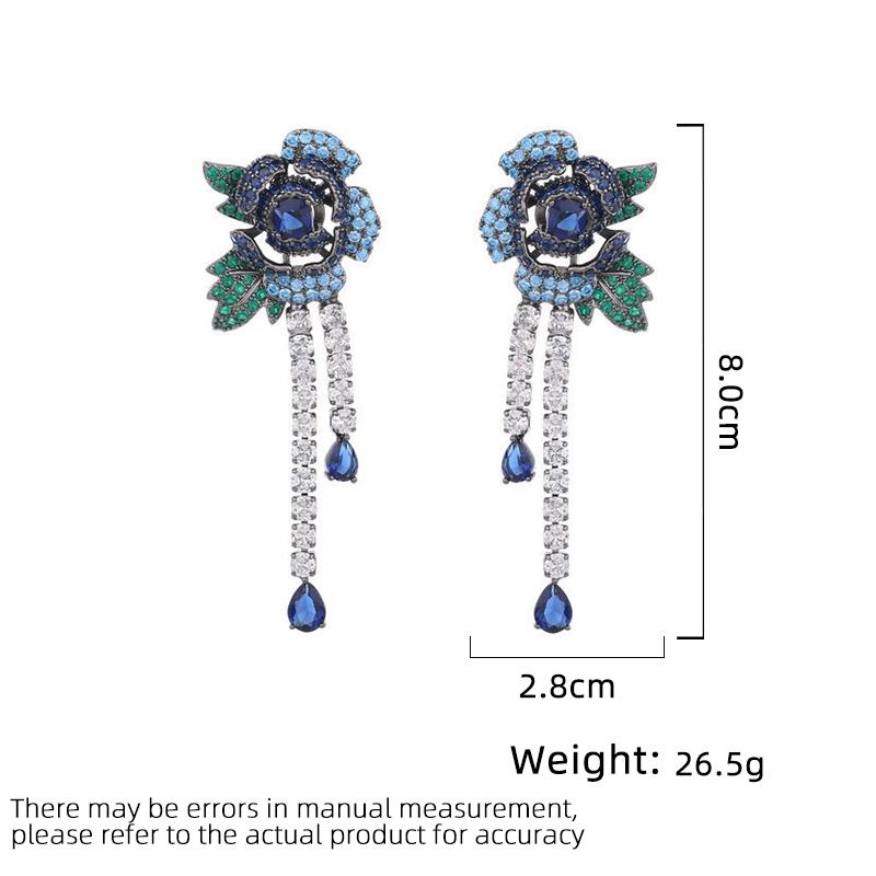 Damen Leichter Luxus Design Elegante Eingelegte Zirkon Rose Quasten Ohrringe Modische Und Vielseitige Nischendesign Ohrringe