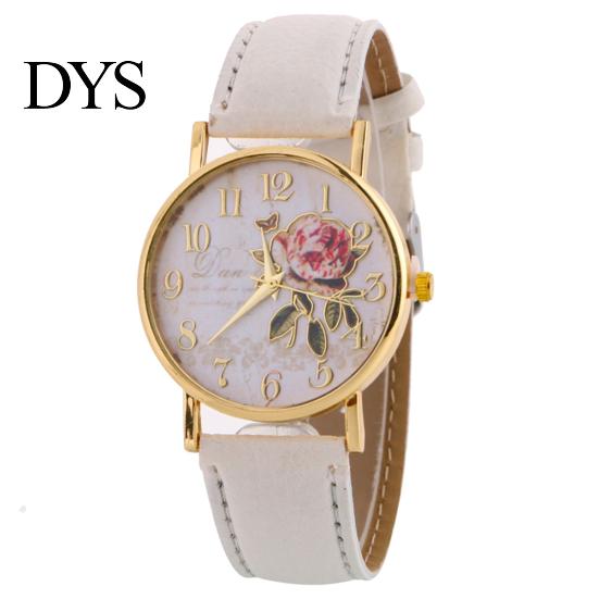 Γυναικείο ρολόι καρπού με αραβικό νούμερο Rose Flower στρογγυλό καντράν από συνθετικό δέρμα λουράκι χαλαζία