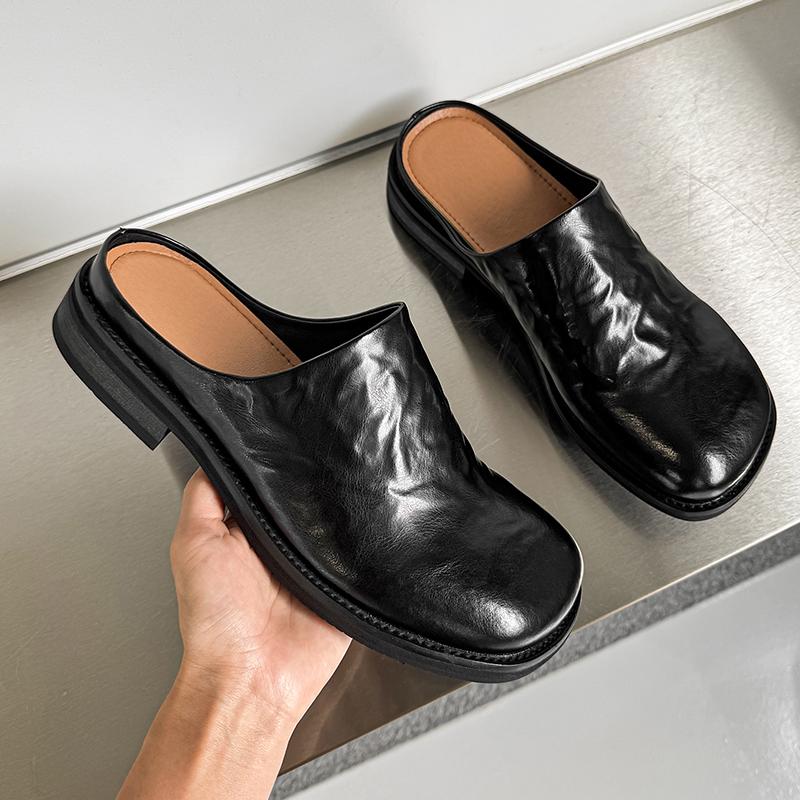 Fashion Slip on Casual men's leather shoes Retro minimalist half slipper style Leisure Business Office Outdoor Fashion Plus Size