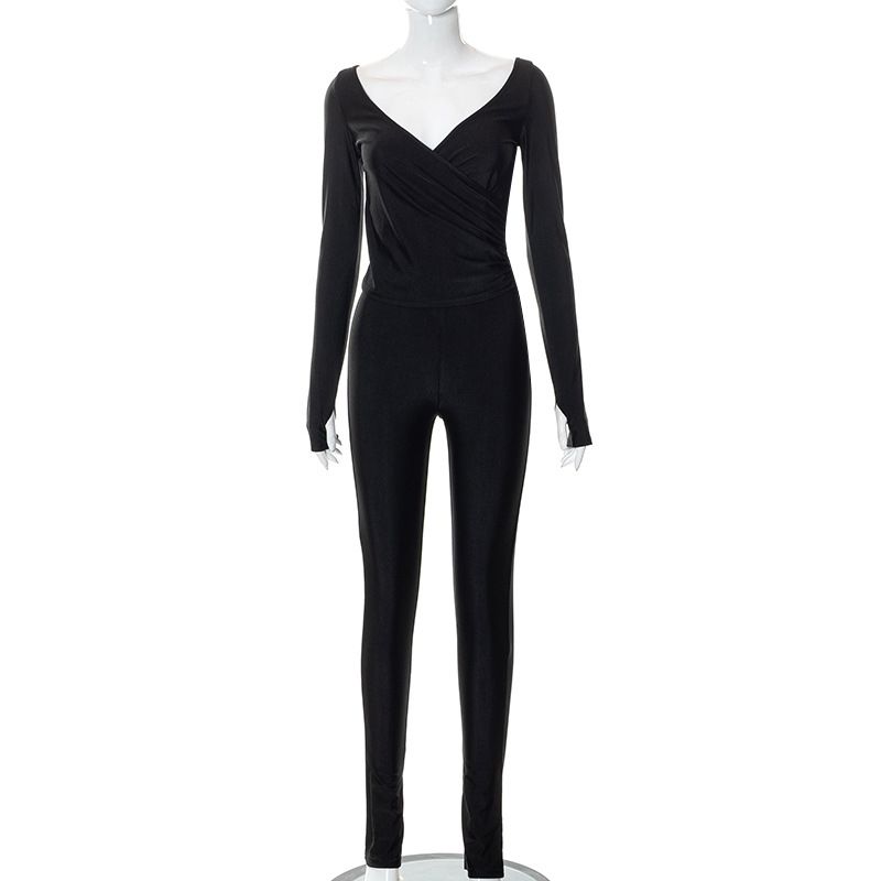 

European and American Women s Clothing Sexy Cutout Slim Fit Bodysuit Black 3 S
