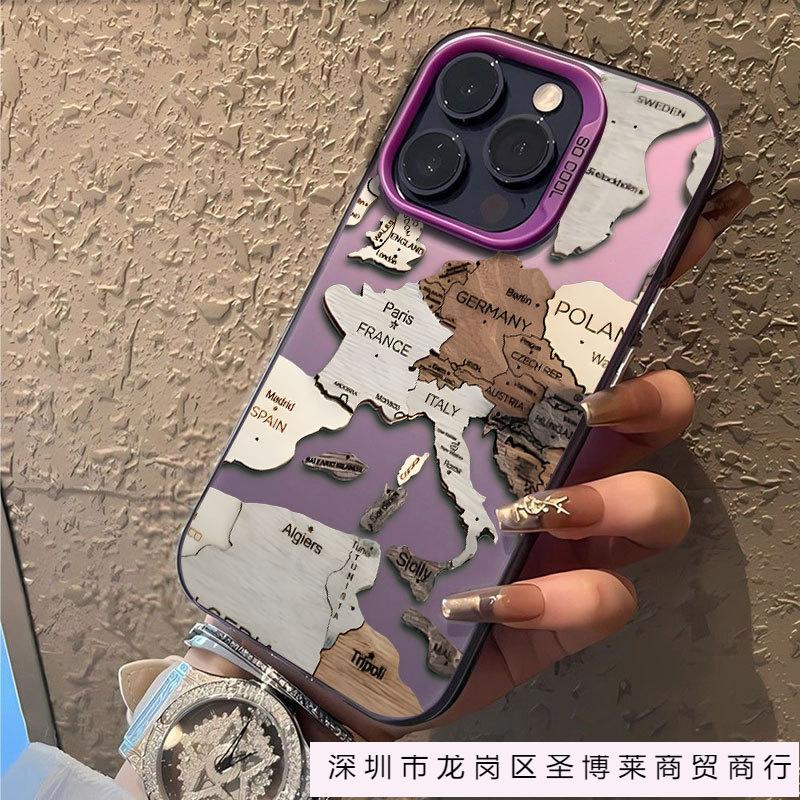 Personality Map Applies To Apple 16Pro Mobile Phone Case iPhone15 Color Silver 1413 Laser 12promax11xsm
