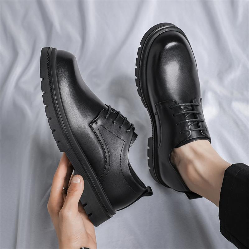 Módní pánské kožené boty s kulatou špičkou Minimalistický a všestranný styl Párty svatba outdoor volný čas business silná podrážka pánské boty