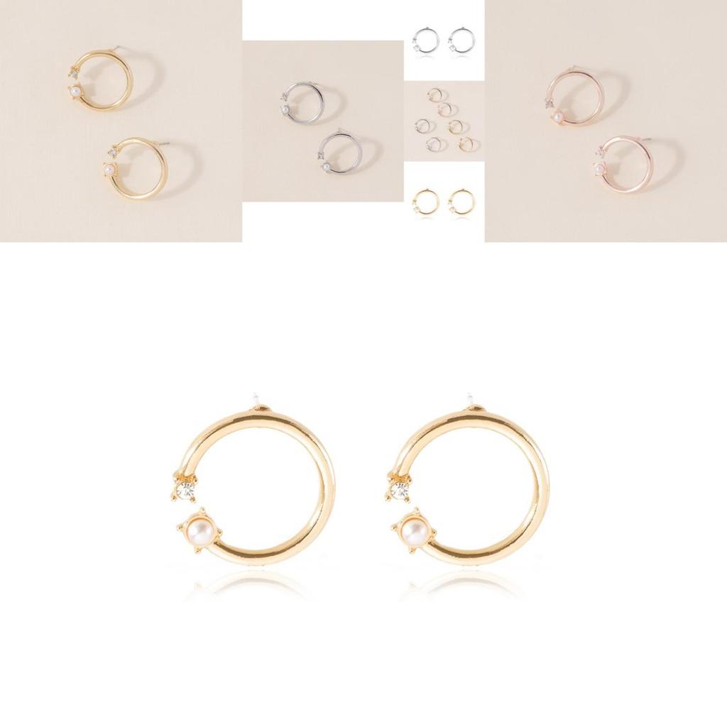 Stylish European Alloy Round Pearl And Diamond Stud Earrings For Women