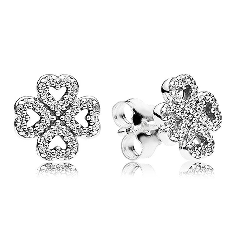 Nouveau 925 en argent Sterling mode boucle d'oreille Double Halo trèfle pétales d'amour coeur marguerite fleur Trio boucle d'oreille pour les femmes bijoux cadeau