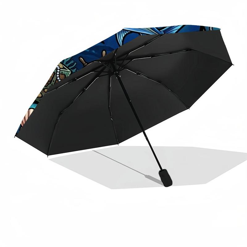Ocean Life Glass Pattern Umbrella, Portable and Foldable Design, 8 Ribs, a Casual Accessory for Halloween, Christmas, and Birthday Gifts.