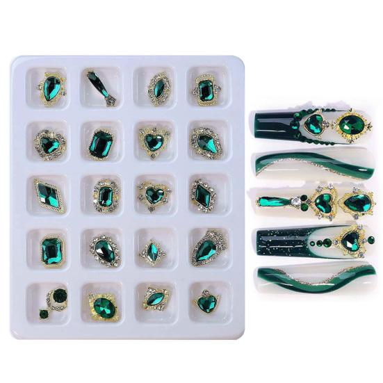 20Pcs/Box Nail Manicure Decor Gloss Three-dimensional Shining Art Sparkling DIY Faux Diamond Nail Alloy Decor