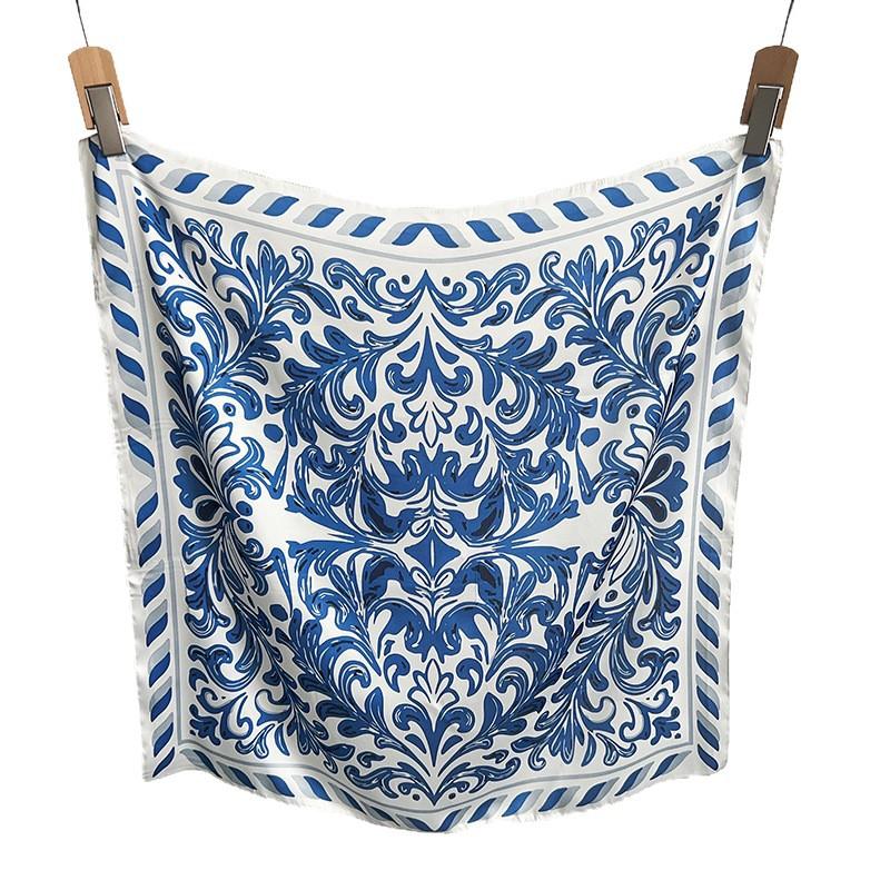 Summer thin simulated silk printing small square scarf women's neck protection decorative scarf headscarf light luxury high-end waist silk scarf