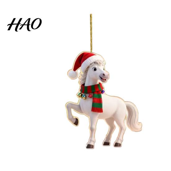 Unique Christmas Ornaments Pony Ornament 2D Acrylic Hanging Decor for Car Premium And Tree Cute Horse Design Holiday Gift Kids Theme