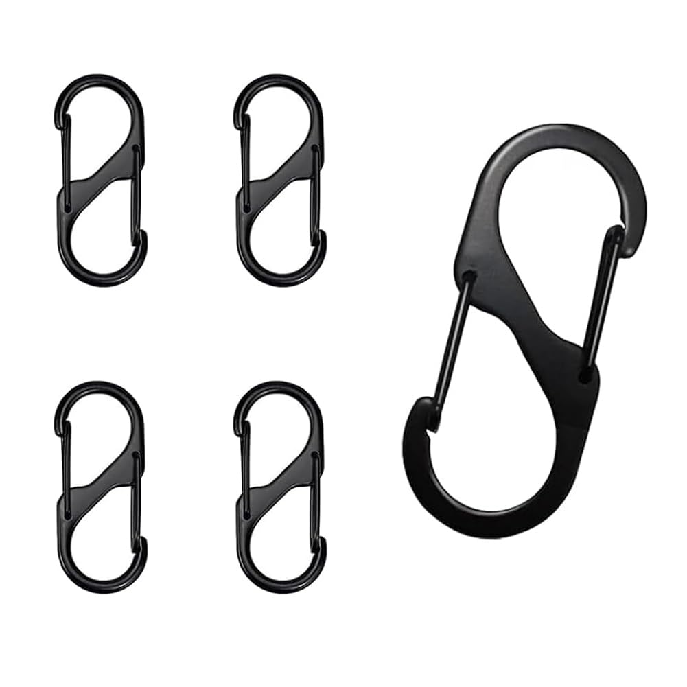 Carabiner, S-shaped, 5 pieces, stylish, small, multifunctional, keychain, clasp, connection H29.5×W13×D7mm