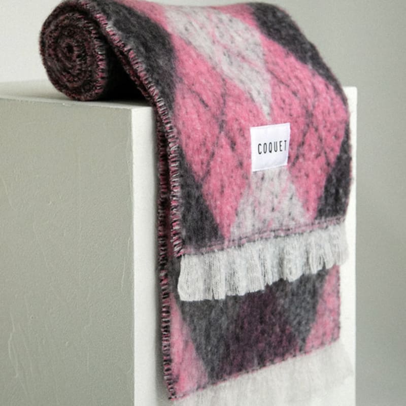 COQUET ARGYLE LONG MUFFLER PINK