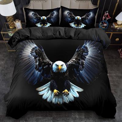 2/3pcs Quilt Cover Set, Bald Eagle Print Duvet Cover Set, King And Queen Style Bedding Set, Polyester Machine Washable