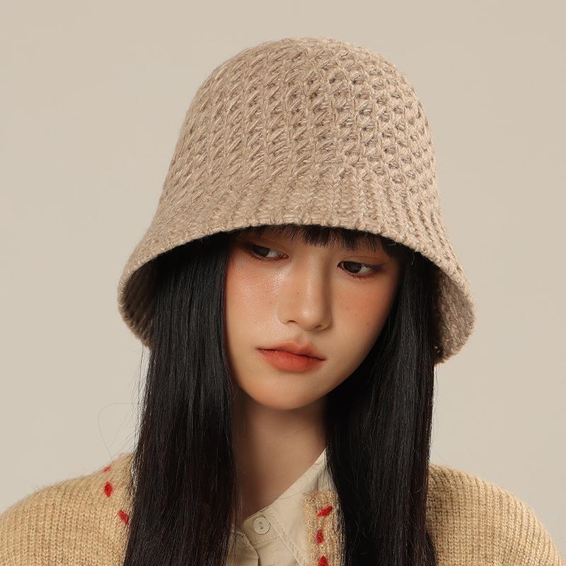 New Knitted Bucket Hat Women's Autumn and Winter Fashion Versatile Face Small Wool Hat Internet Celebrity Visor Basin Hat