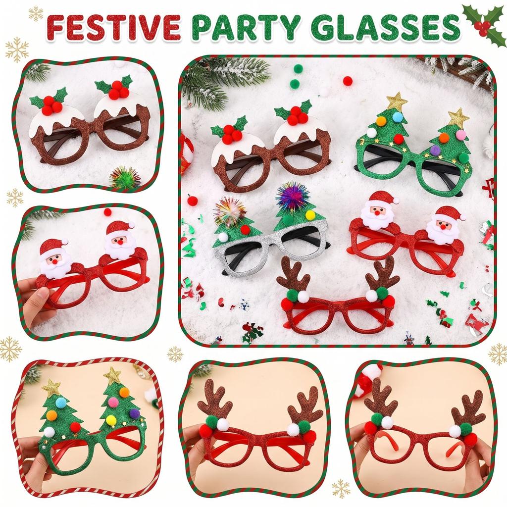 Fun Christmas Sunglasses with Santa, Antlers and Tree - Holiday Party Glasses for Adults