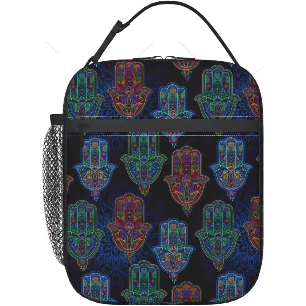 Złote Ręce Fatimy Izolowana Torba na Lunch Wielokrotnego Użytku Termiczna Torba na Lunch z Zamkiem Błyskawicznym i Kieszenią do Pracy na Zewnątrz Podróży Piknik