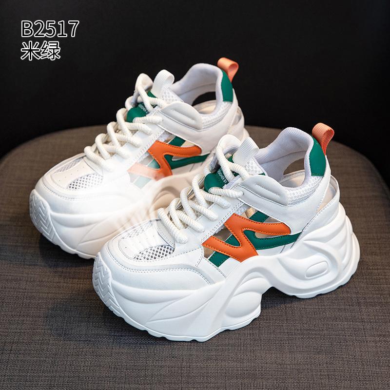 Thick-soled dad shoes summer new hollow breathable gauze muffin inner height increase casual shoes