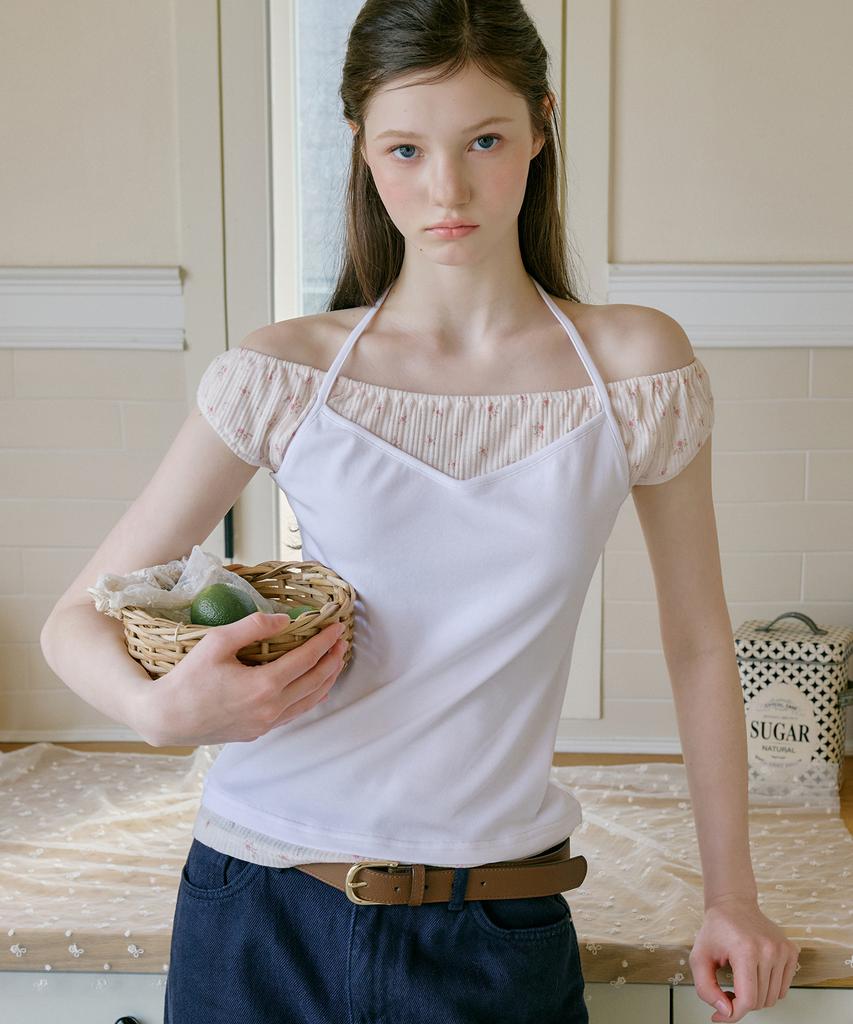 LETTER FROM MOON Pair Halterneck Layered T-Shirt (Ivory)