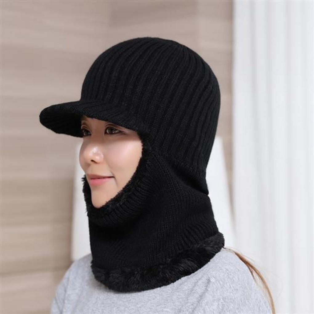 Breed Neck Warmer Fur Hat (Black) / Integrated Knit Brim Hat