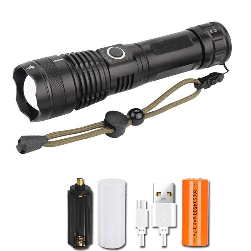Powerful XHP70 LED Flashlight 5 Modes USB Rechargeable Zoom Torch Lantern 26650 Battery Camping Outdoor Emergency Light