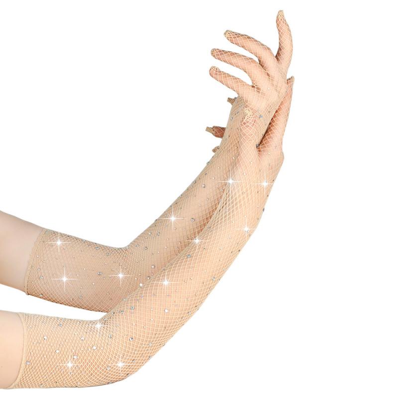 European and American Style Rhinestone Vintage Mesh Gloves Clothing Accessories Sexy Nightclub Fishnet Elastic Long Gloves