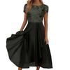 Women Chiffon Lace Patchwork Short Sleeve Maxi Dress Elegant Bridesmaid Evening Gown Flowy A Line Long Skirt for Formal Events