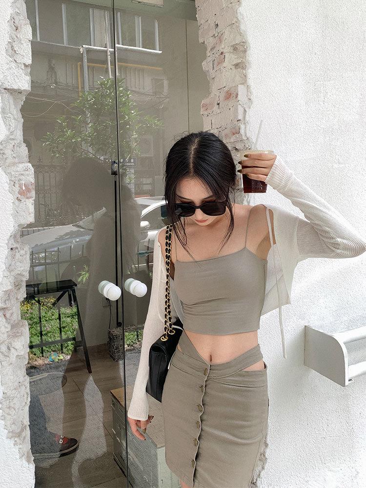 

French small vest knitted short sunscreen cardigan women s shawl summer new with skirt and smock tide One size fits all белый