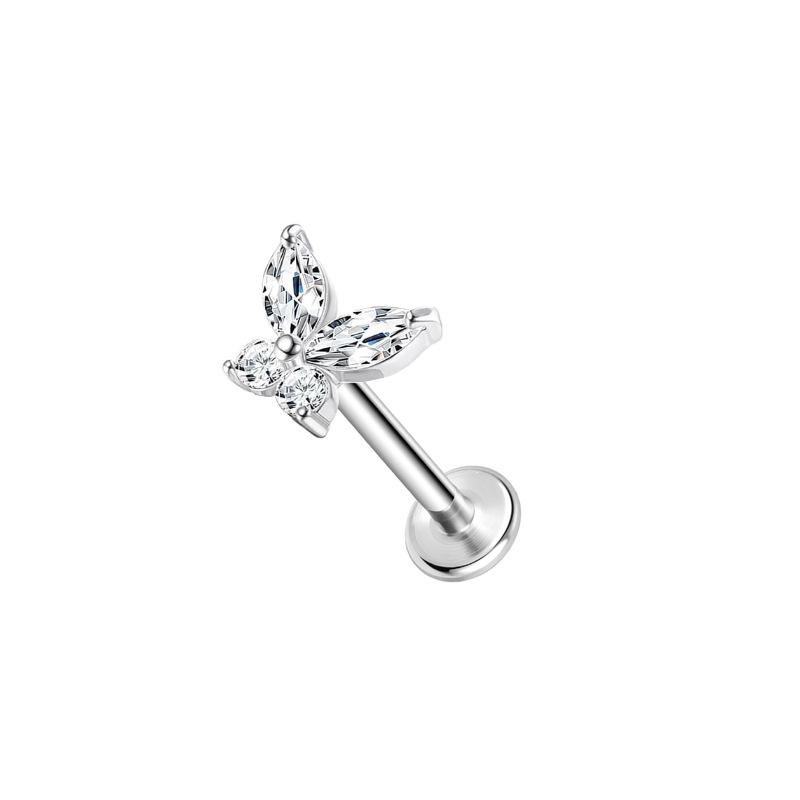 Steel Bar Heart & Cross Zircon Earrings - Women's 16G Cartilage & Lip Studs
