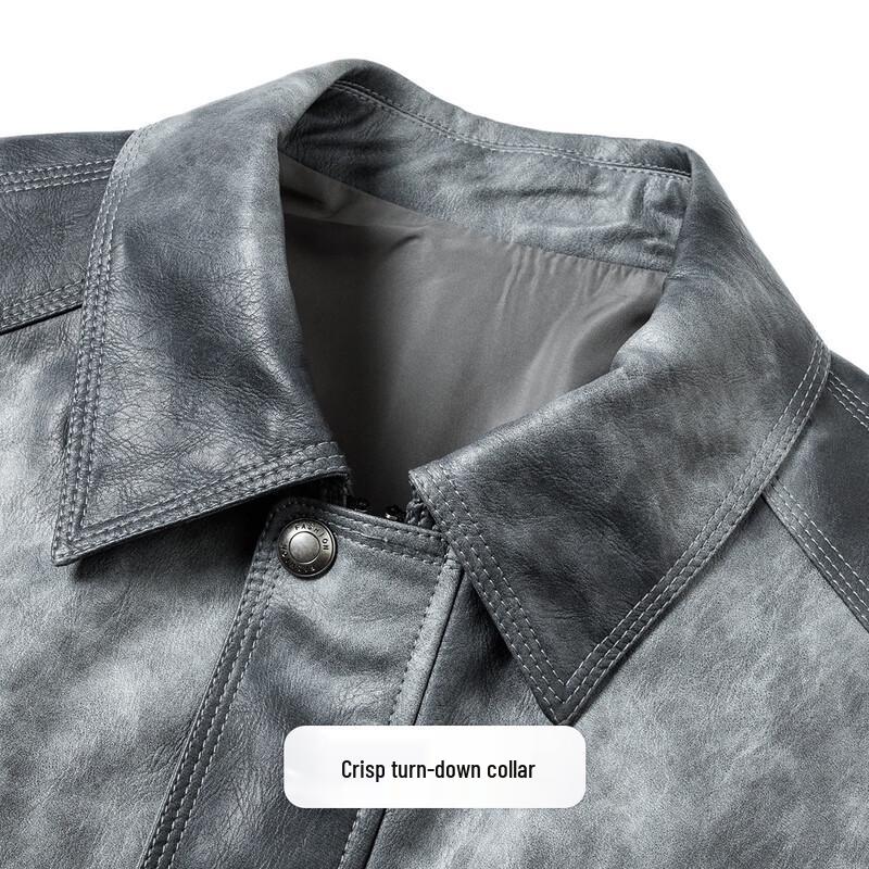 Futing Men's Retro Tie-Dye Faux Leather Motorcycle Jacket