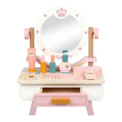 Wooden Desktop Playhouse Dresser Set Toy Simulation Makeup Toy Comb Haircut Perfume Girl Toy