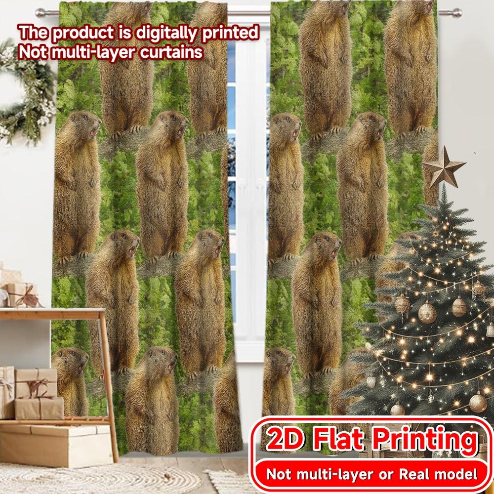 

2D Flat Printing 2pcs Chattering Marmot Chic Creative Curtains Polyester Easy Install Curtains Decorations Decorative for 100*130 Rod Pocket 1pcs