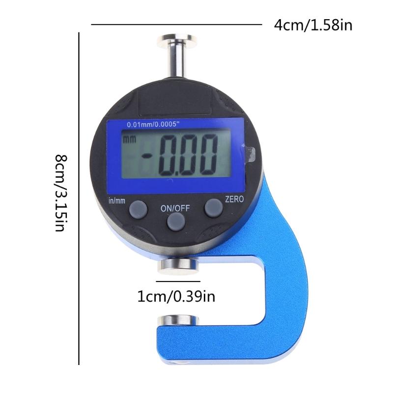 Digital Thickness Gauge 0-8mm/0.3'' Electronic Micrometer LCD Display Dial Thickness Meter for Paper/Film/Leather/Wire