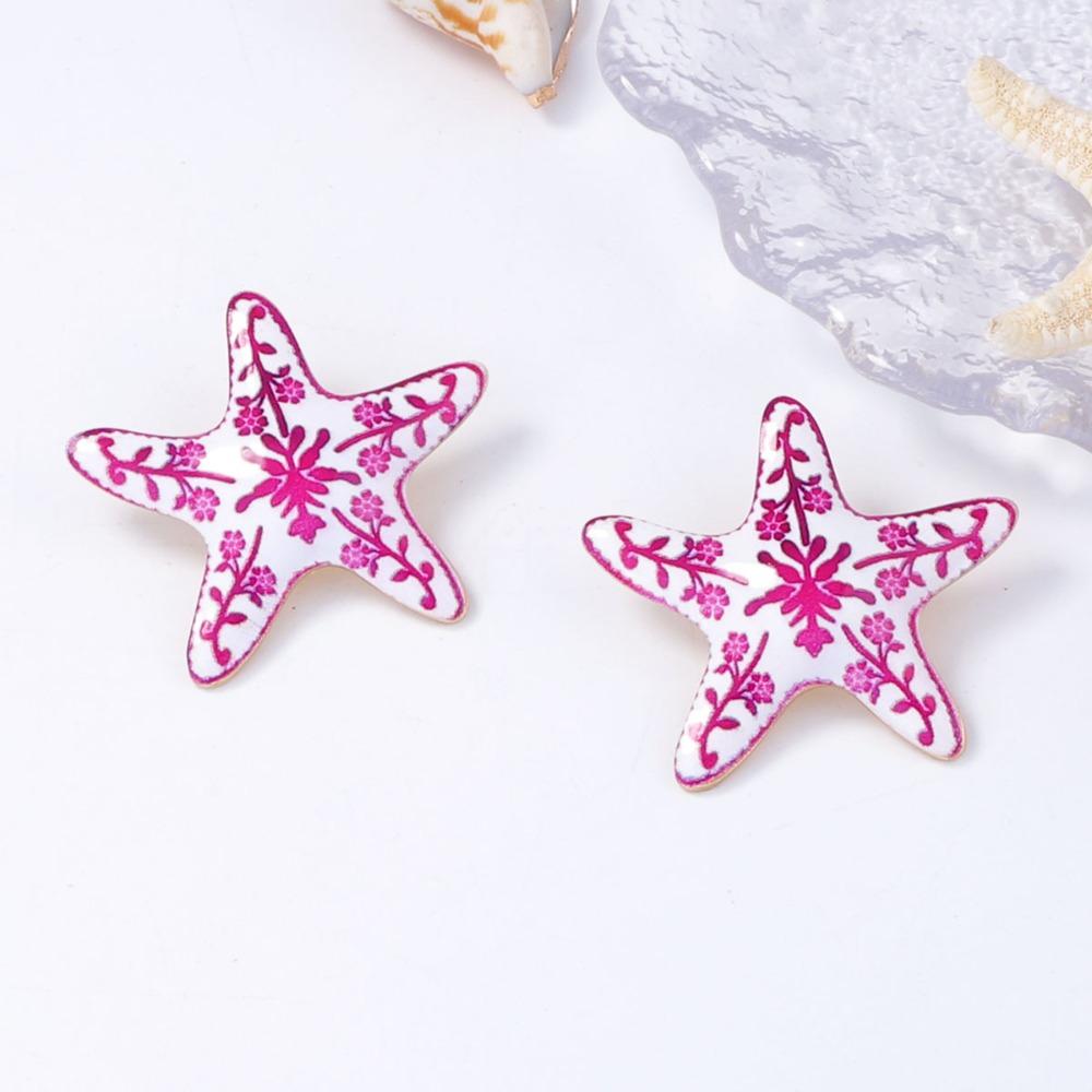 Trendy Personality Color Enamel Star-shaped Flower Pattern Dripping Glaze Stud Earrings for Women Summer Beach Jewelry Gifts