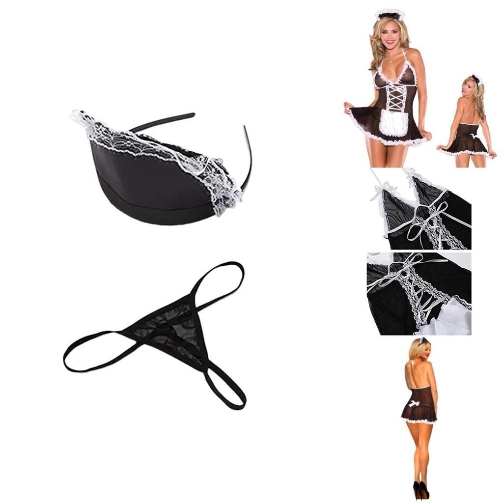 Sexy Lace Lingerie French Maid Cosplay Costume Set Halloween Party Outfit
