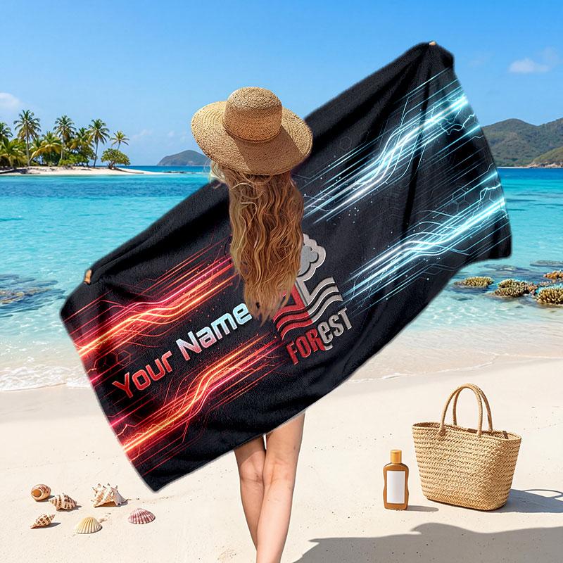 Nottingham Forest Custom Beach Towel, Personalized Name Text Print, Football Logo Soft Quick‑Dry Towel Holiday Gift