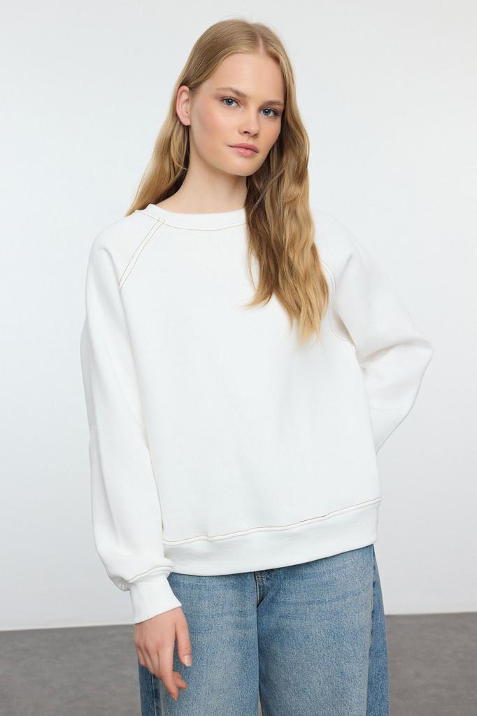 Women's Fashionable Stylish Sweatshirt Emerald Green Relaxed Comfortable Fit Basic Raglan Sleeve Crew Neck Knitted Sweatshirt