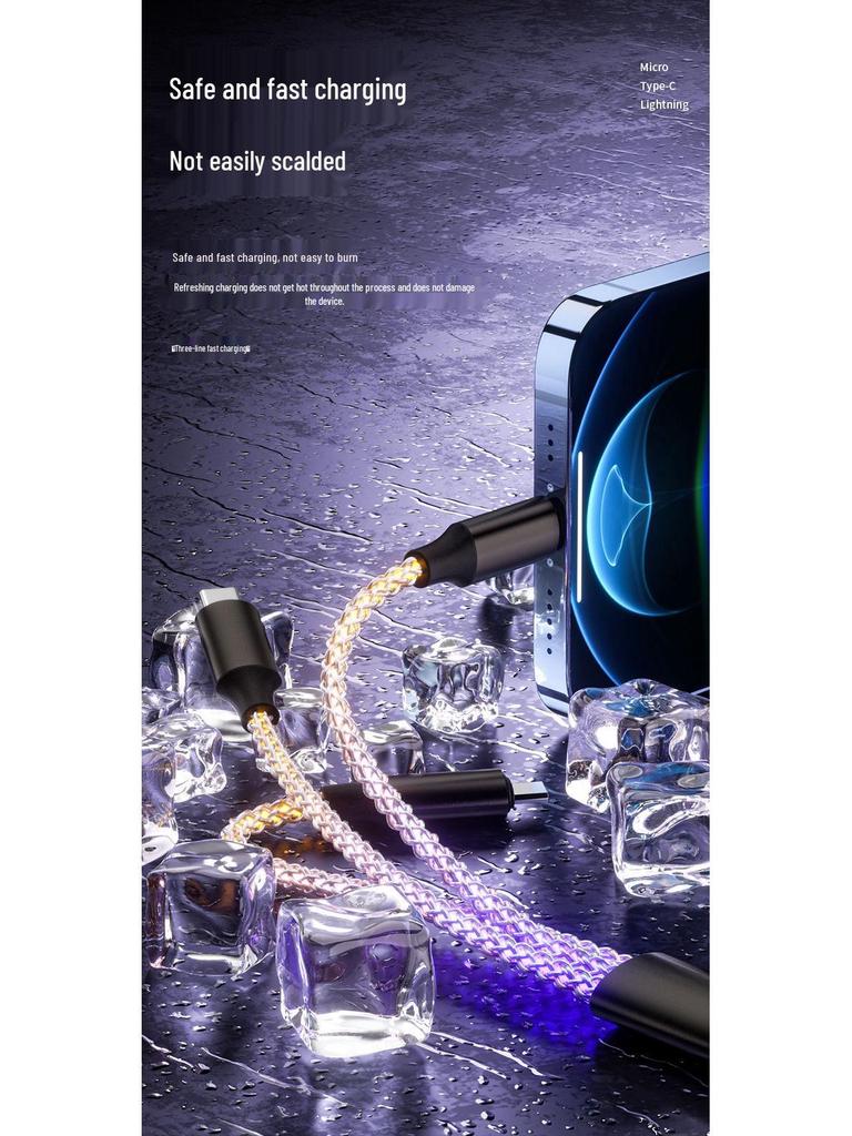Colorful RGB Gradient Fast Charging 3-in-1 Data Cable with Running Light - Perfect Gift