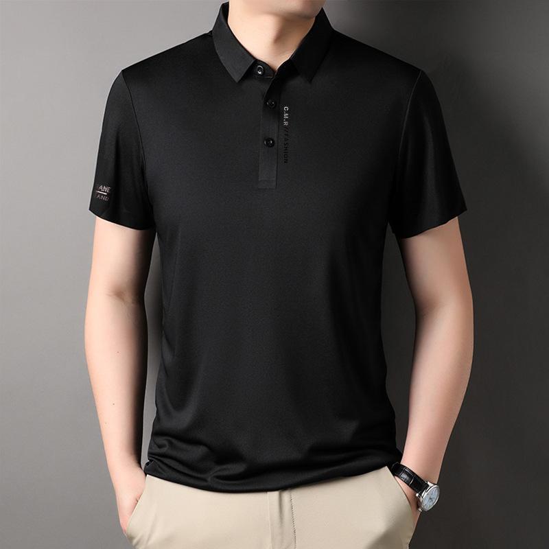 Ice Silk Seamless Short-Sleeved Polo Shirt Men'S Business Casual Stretch Lapel Half-Sleeved T-Shirt