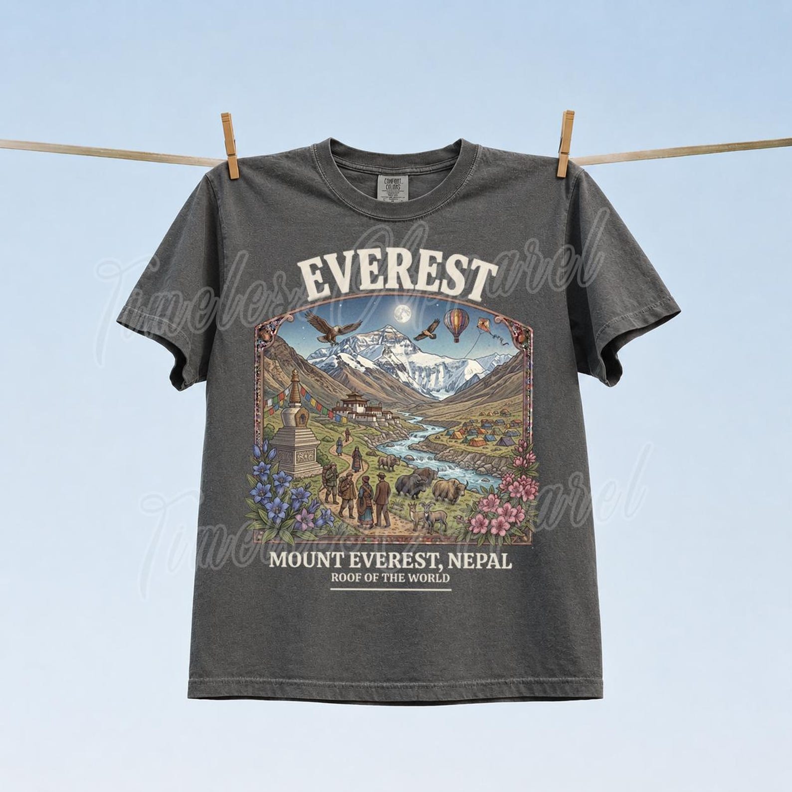 Mount Everest Nepal Vintage Landscape T-Shirt – Roof of the World Graphic Tee XL