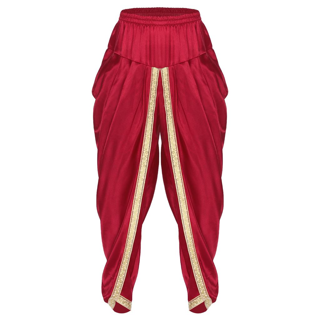 Herren Satin Dhoti Hosen Lässig Elastischer Bund Drapierte Baggy Hosen Urlaub Themenparty Ethnische Kleidung