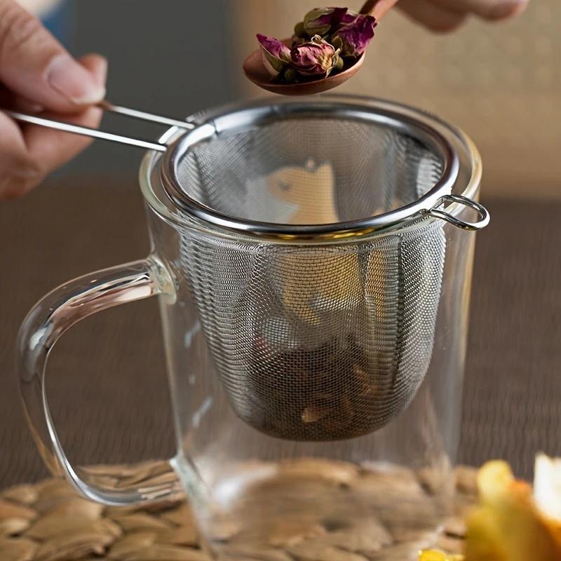 Stainless Steel Tea Strainer Coffee Herb Spice Filter Diffuser Fine Mesh Colander with Handle Reusable Anti-Scald Tea Infusers