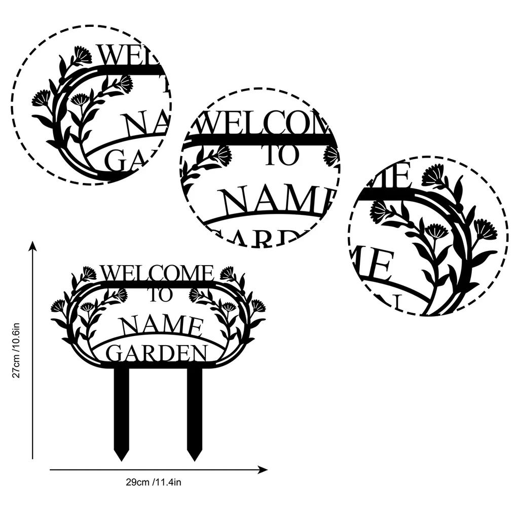 Metal Garden Sign with Stakes, Outdoor Yard Art Decoration, Rustic Welcome Sign for Lawn Flower Bed