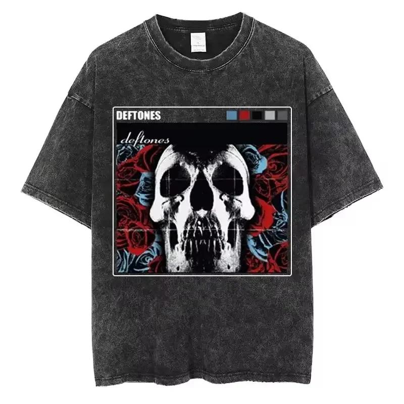 New Hip Hop Deftones Washed Short Sleeve Round Neck Y2k T-shirt Men's Clothing New Top and T-shirt Men's T-shirt Camisetas